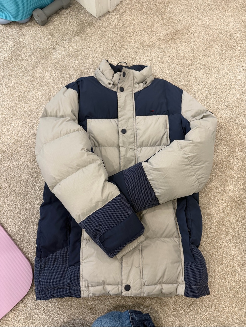 Tommy Hilfiger Two-Tone Navy and Light Gray Puffer Jacket